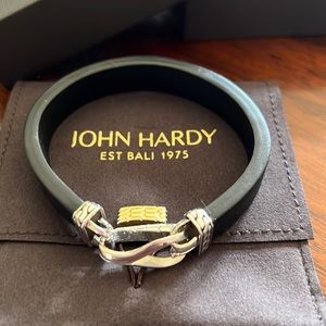 John Hardy Asli Classic Chain Link Station Bracelet, Silver, Black Leather